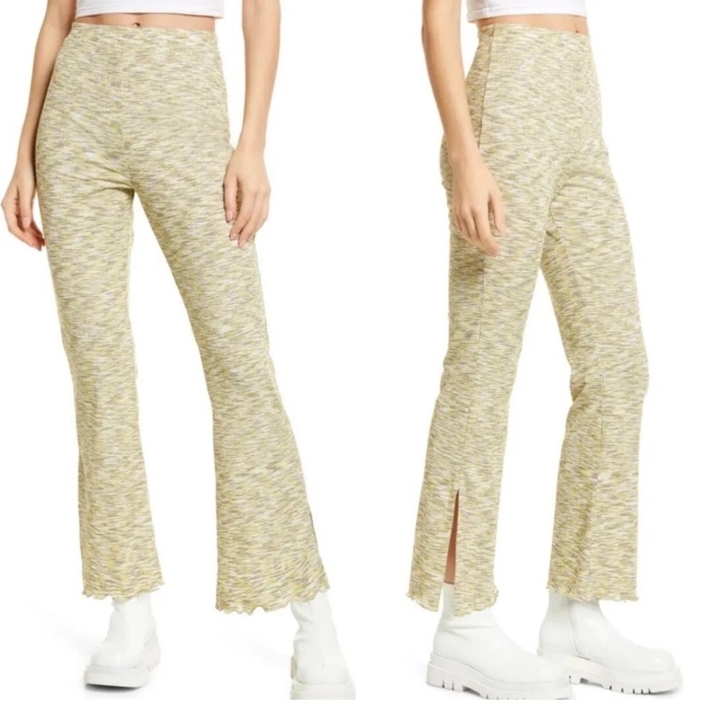 Lisa Says Gah Josie Ribbed Space Dye Flare Pants in Honeydew Size M Stretch Slit